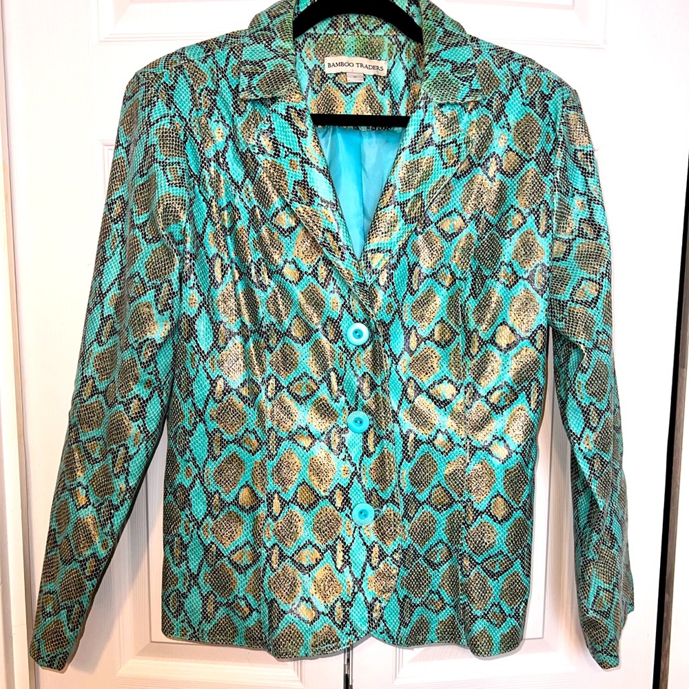Bamboo Traders Turquoise and Brown Snake Print Jacket